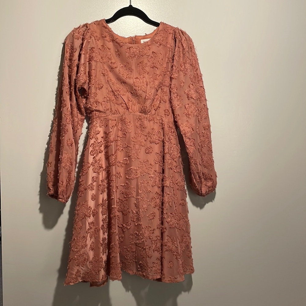 Never worn! Boho pink long sleeve textured dress by &merci. Size small